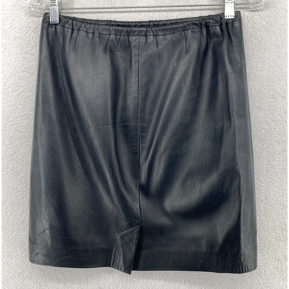 IN TRANSIT Skirt S Leather Pencil Straight Pull On Lined Black VTG USA - Picture 3 of 13